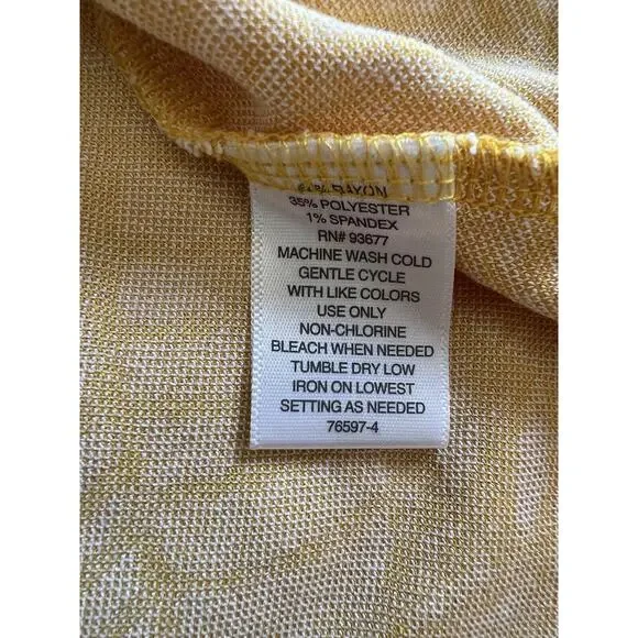 Liz Claiborne Size Medium Yellow White Leaf Pattern Short Sleeve Blouse - Picture 7 of 9